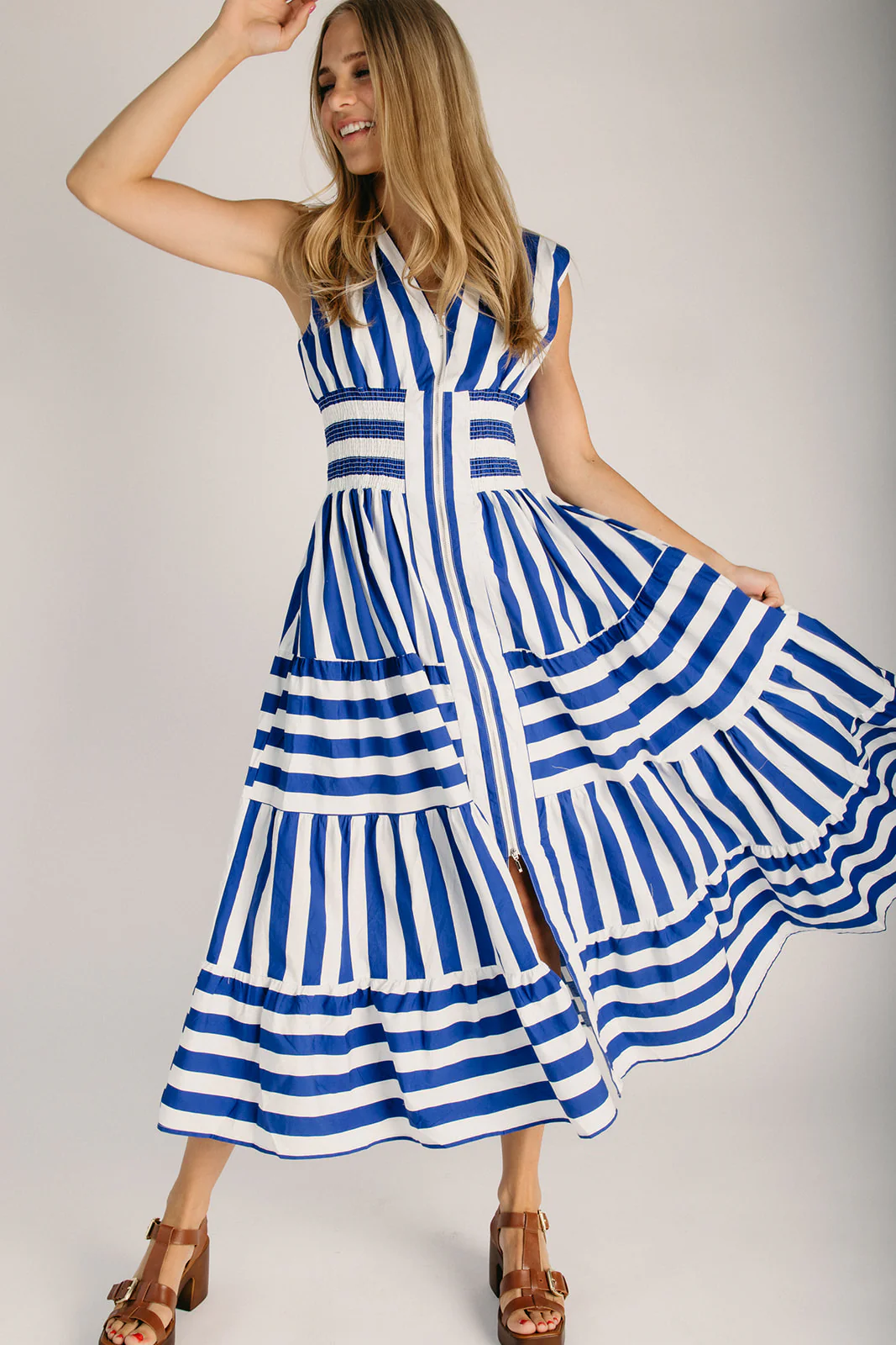 The Frezza Striped V-Neck Maxi Dress in Blue