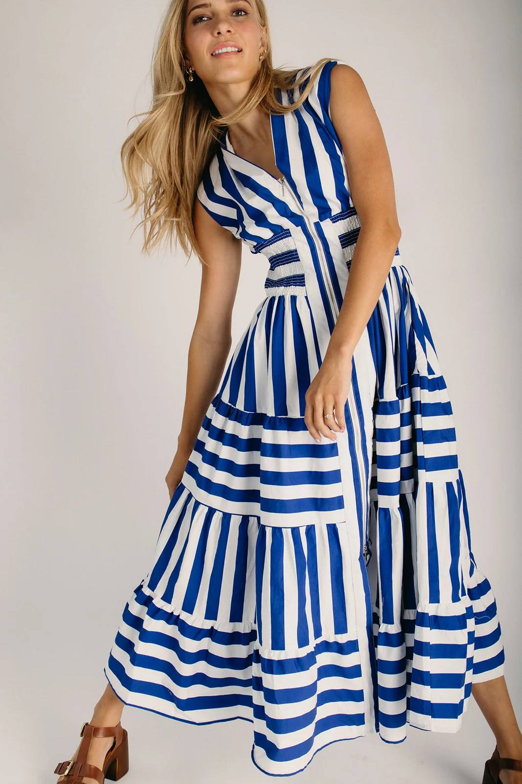 The Frezza Striped V-Neck Maxi Dress in Blue - Image 3