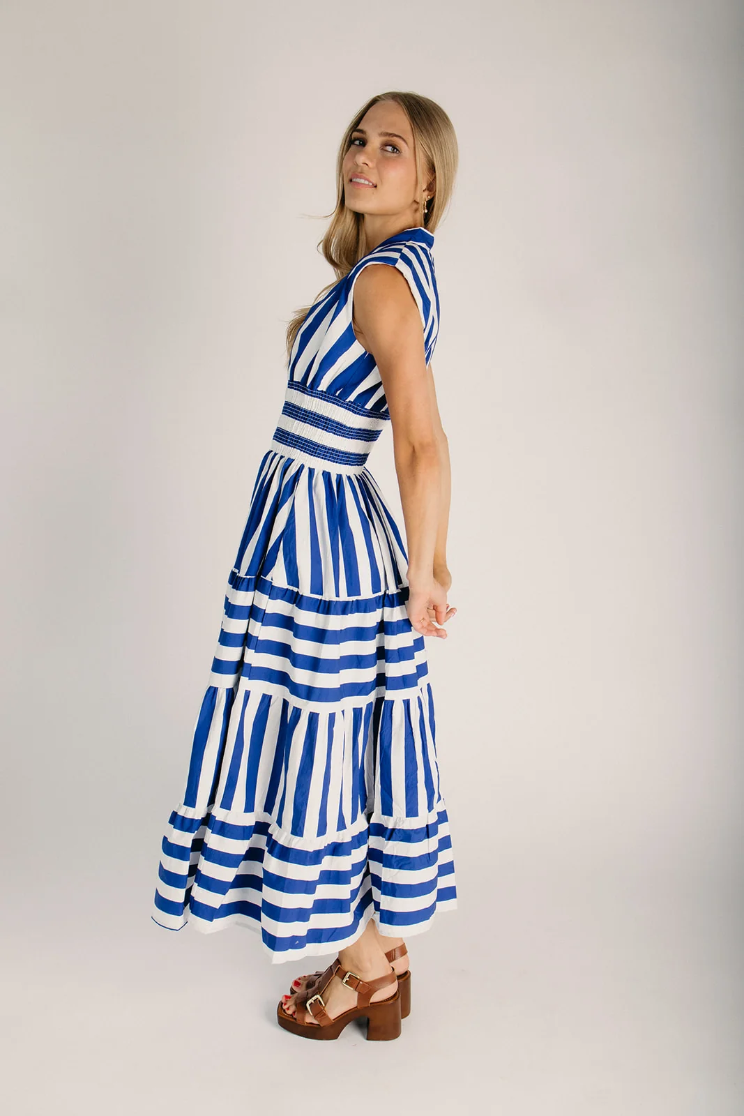 The Frezza Striped V-Neck Maxi Dress in Blue - Image 5