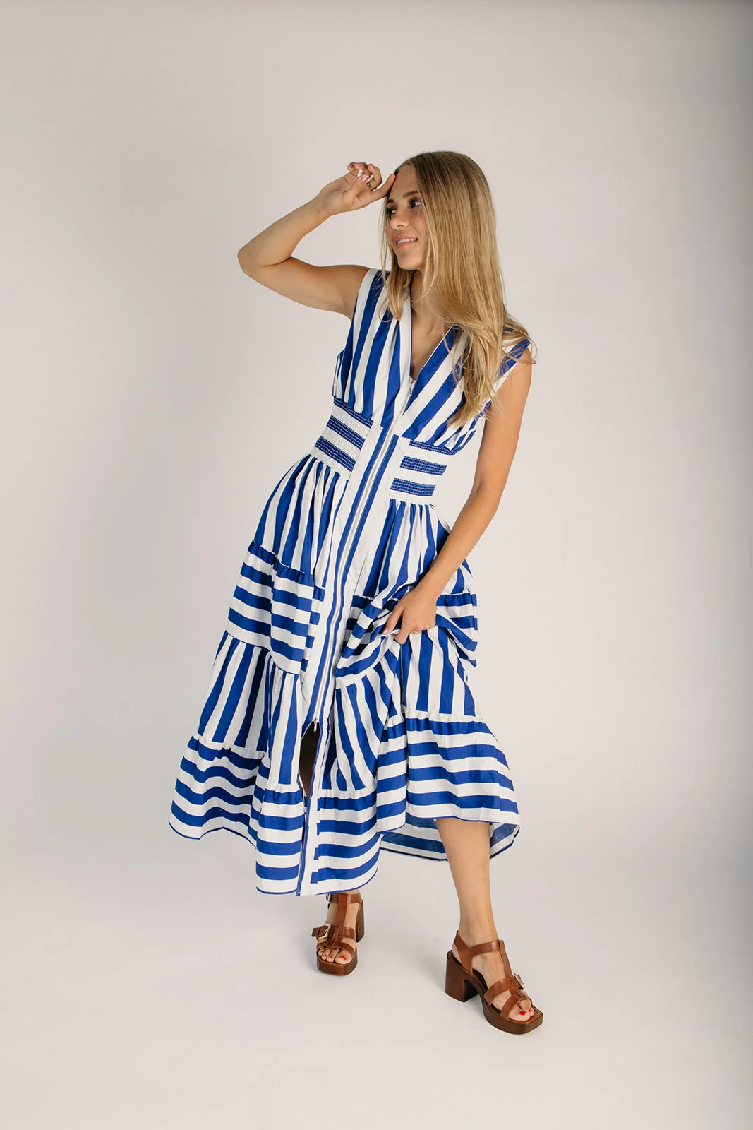 The Frezza Striped V-Neck Maxi Dress in Blue - Image 6