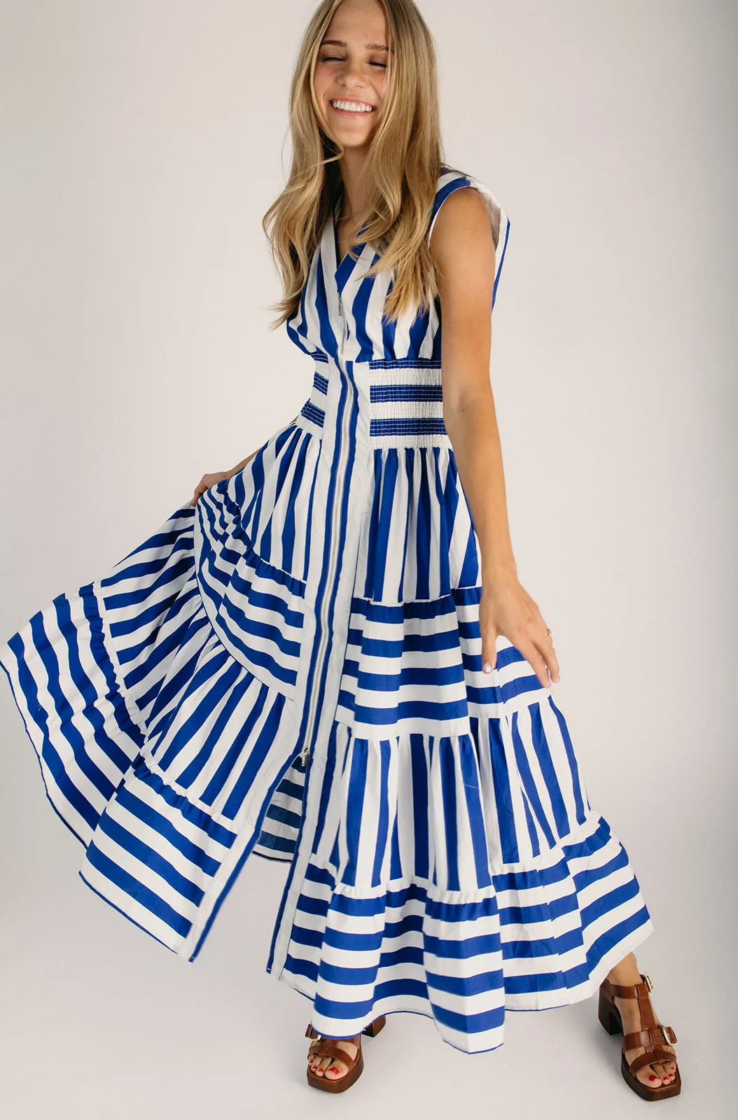 The Frezza Striped V-Neck Maxi Dress in Blue - Image 7