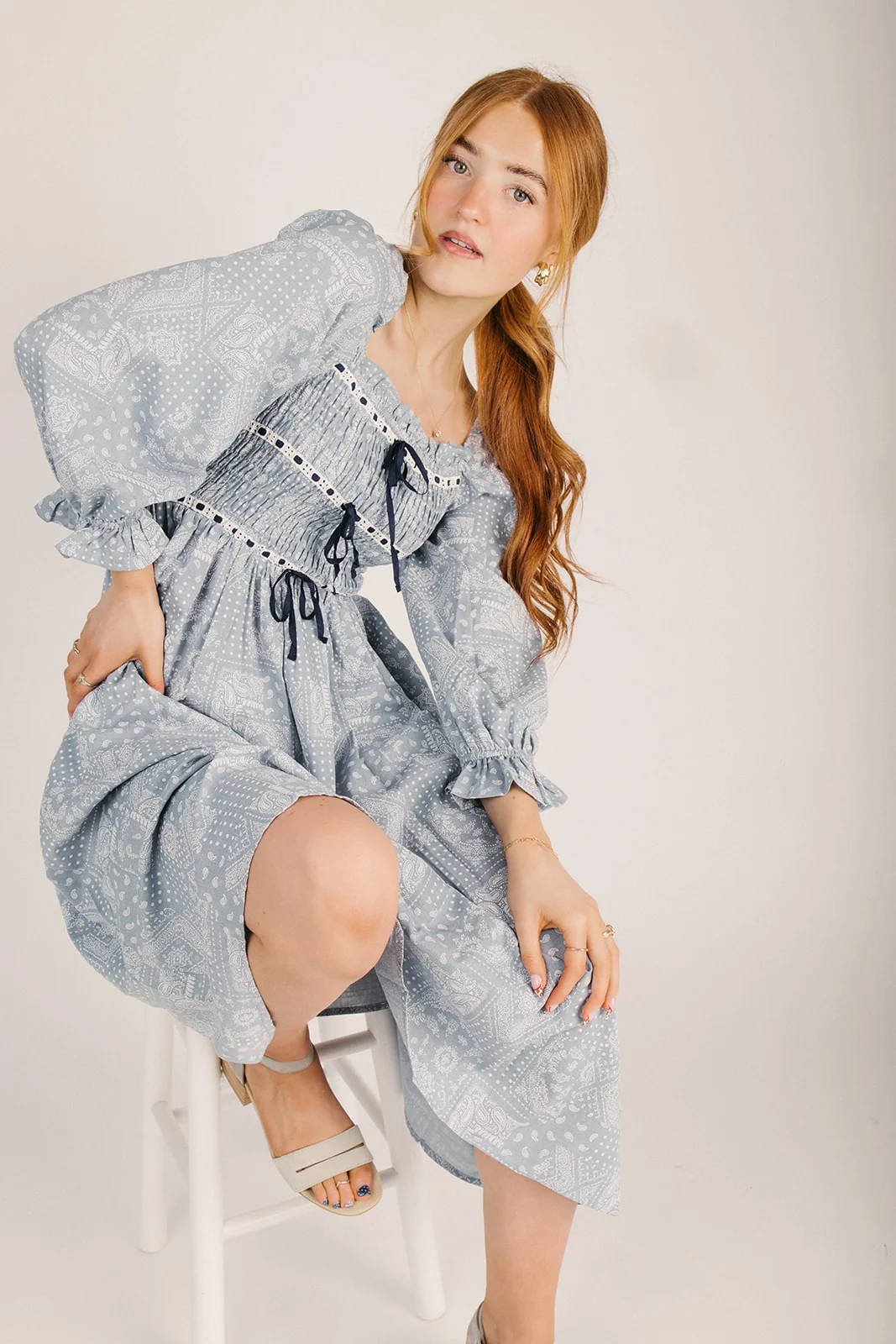 The Galbraith Lace Detail Midi Dress in Sky Blue - Image 6