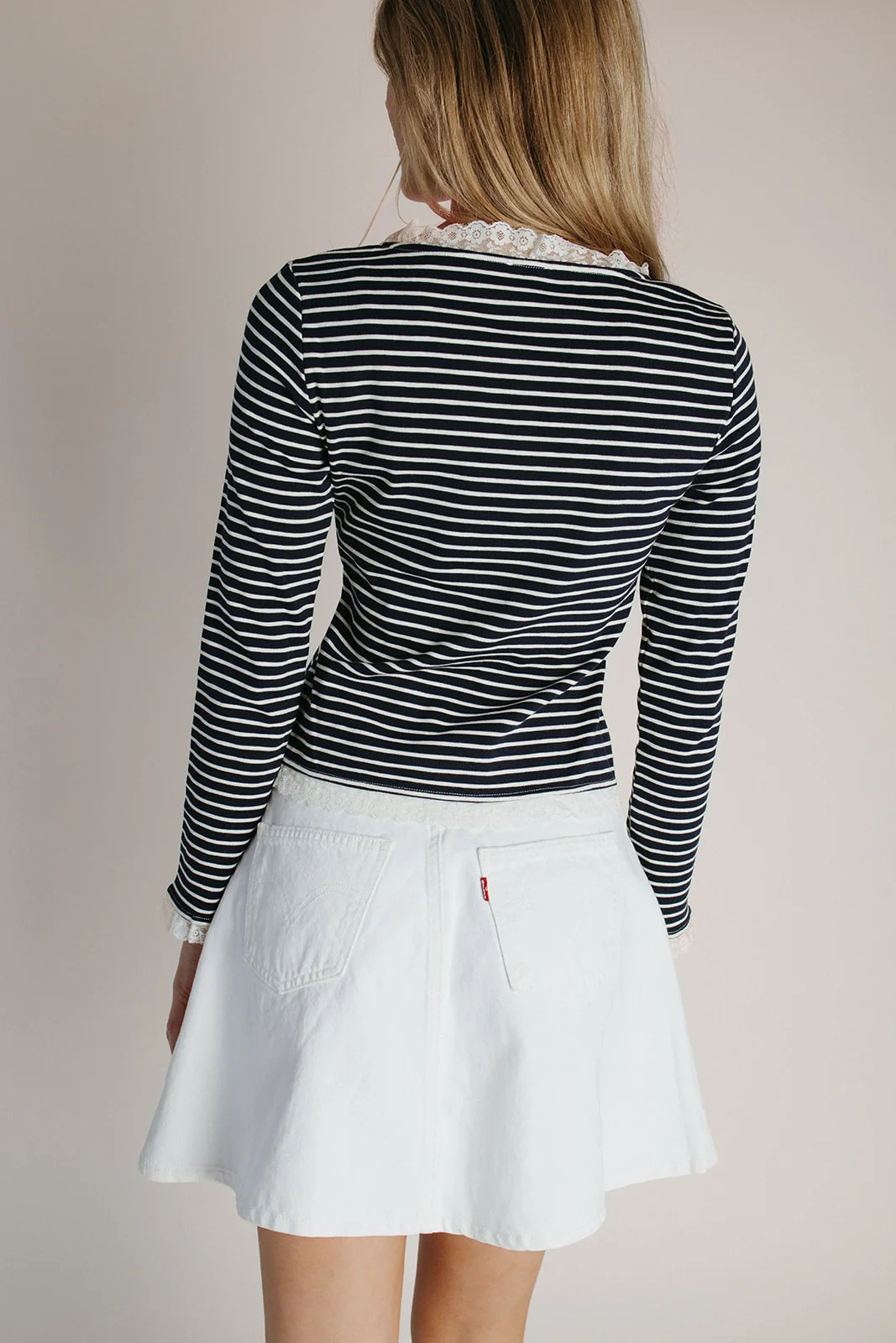 The Gally Striped Trim Detail Cardigan in Navy + White - Image 2