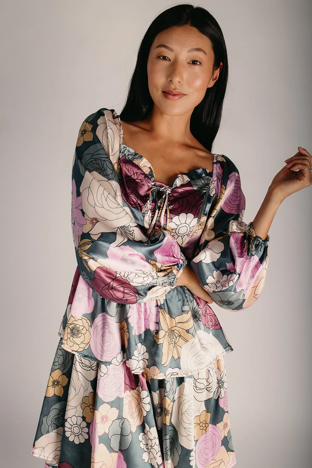 The Gambino Floral Satin Maxi Dress in Teal - Image 5