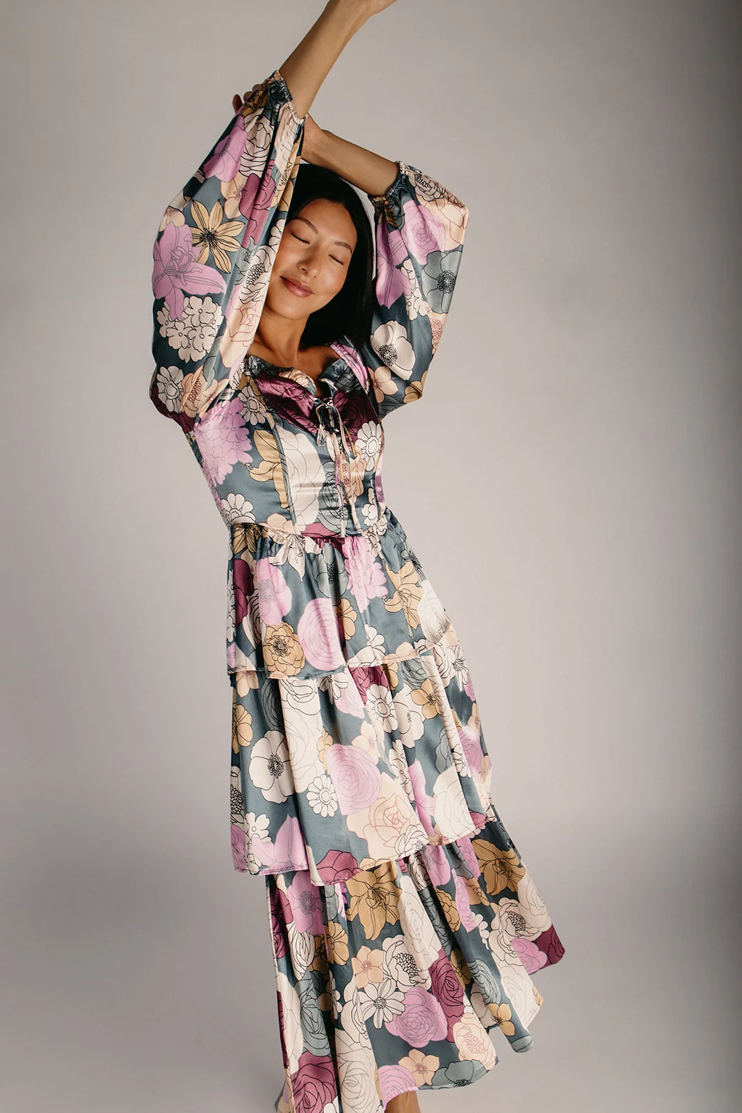 The Gambino Floral Satin Maxi Dress in Teal - Image 7