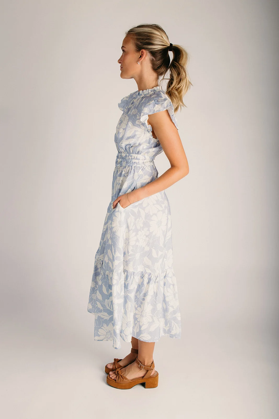 The Gantz Flutter Sleeve Midi Dress in Blue Petal - Image 5