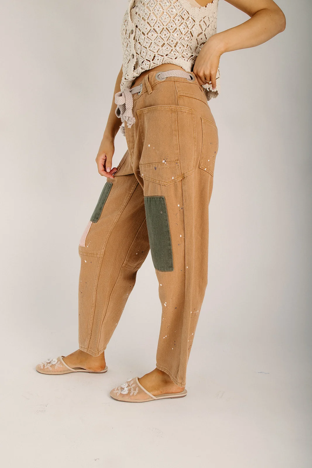 The Gaston Painted Rope String Jean in Camel - Image 4