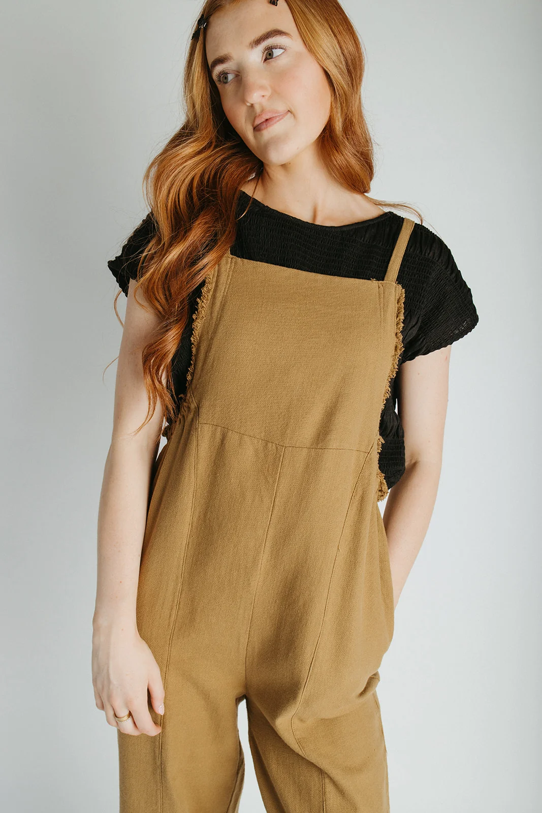 The Gianna Woven Overall in Olive - Image 3