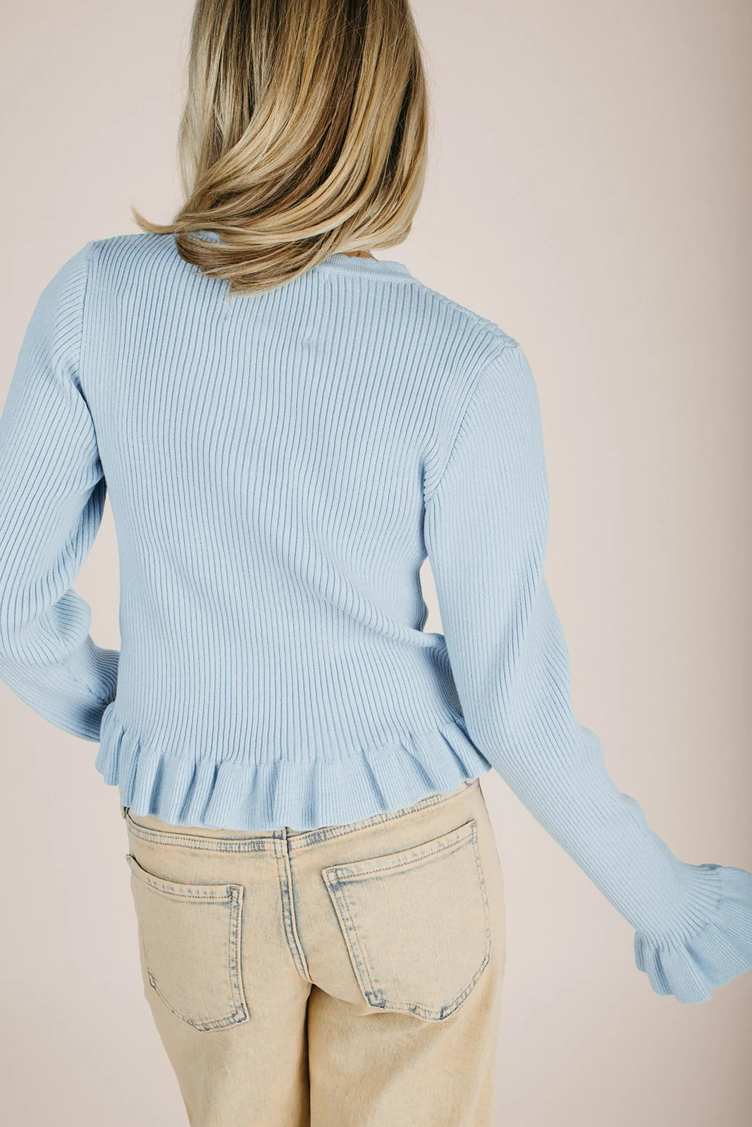 The Gittens Scalloped Hem Cardigan in Pastel Blue - Image 2