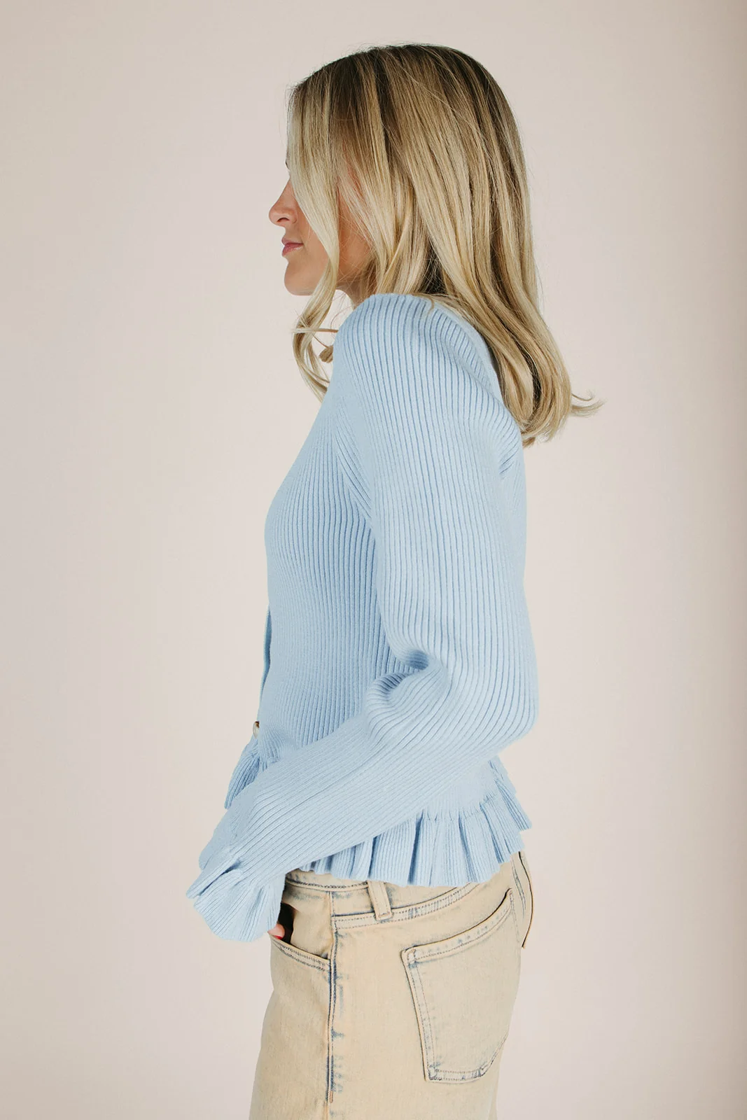 The Gittens Scalloped Hem Cardigan in Pastel Blue - Image 5