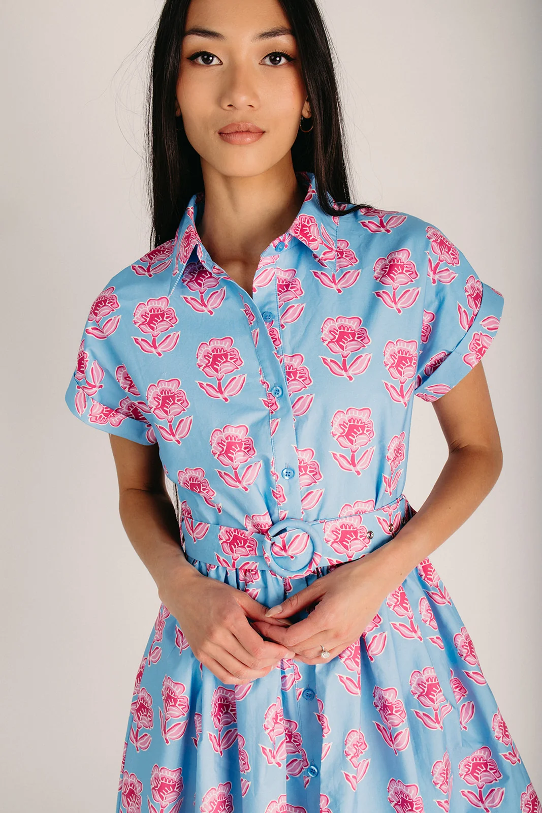 The Gloria Flower Detail Midi Dress in Blue - Image 5