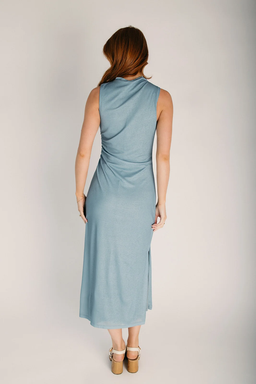 The Grask Floral Print Midi Dress in Dusty Blue - Image 3