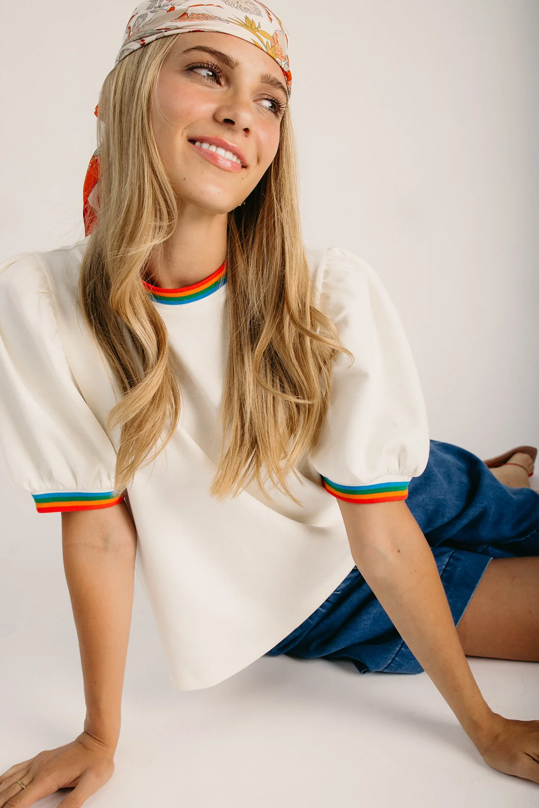 The Hagler Contrast Hem Tee in Cream - Image 4