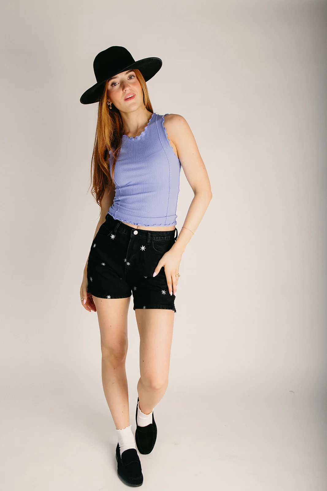The Hampden Lettuce Hem Tank in Blue - Image 3