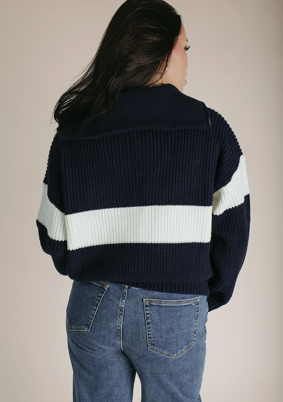 The Harrop Colorblock Half Zip Sweater in Navy + Ivory - Image 2