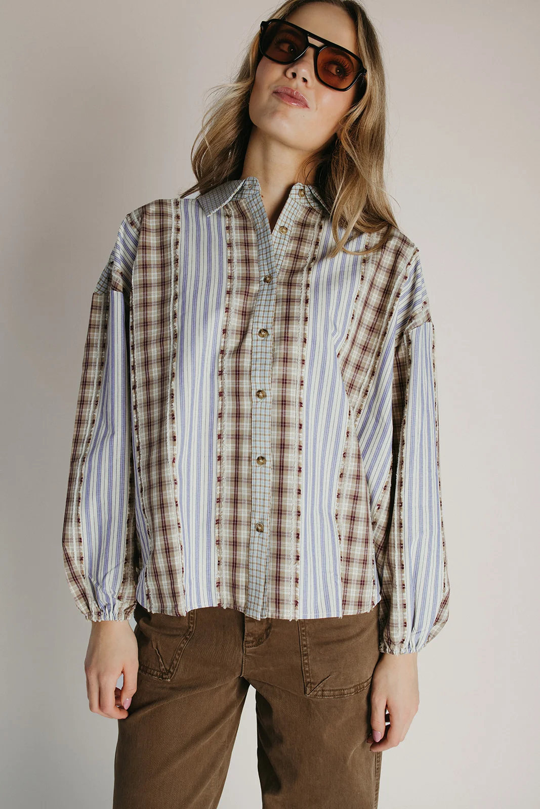 The Hartley Button-Up Blouse in Walnut Combo - Image 4