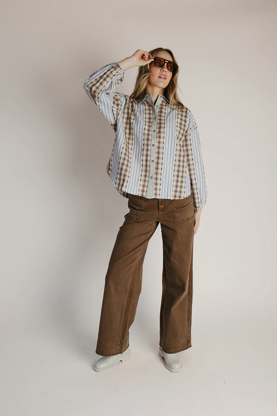 The Hartley Button-Up Blouse in Walnut Combo - Image 5