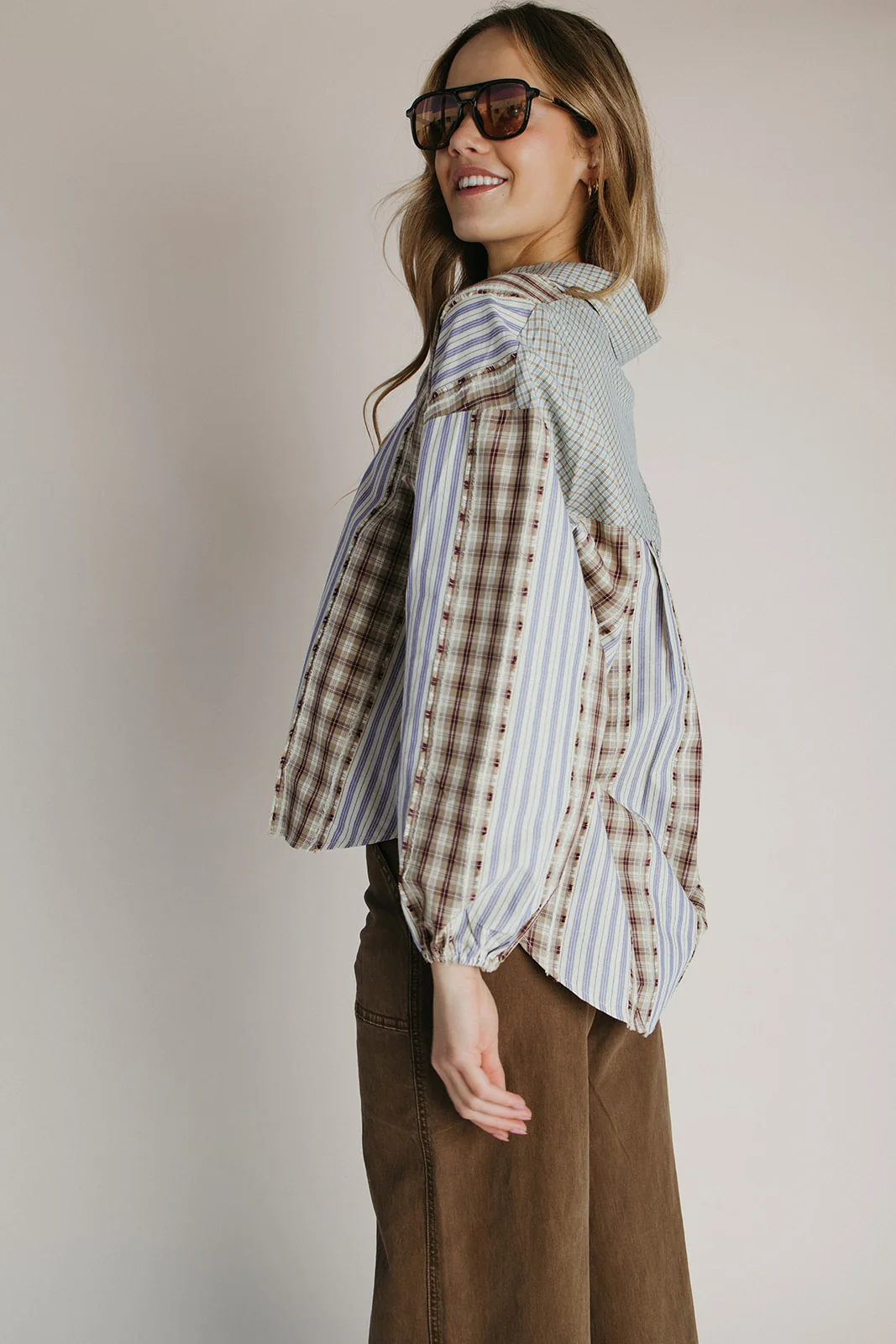 The Hartley Button-Up Blouse in Walnut Combo - Image 6