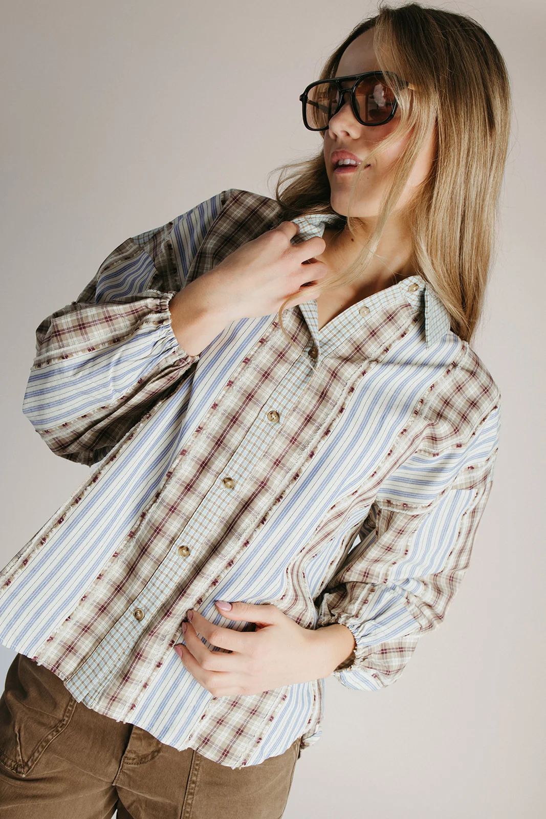 The Hartley Button-Up Blouse in Walnut Combo - Image 7
