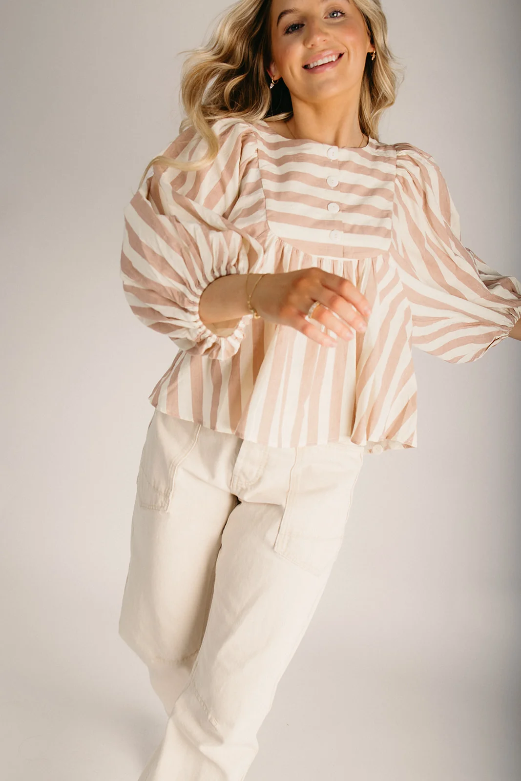 The Hatton Striped Babydoll Blouse in Mauve - Image 5