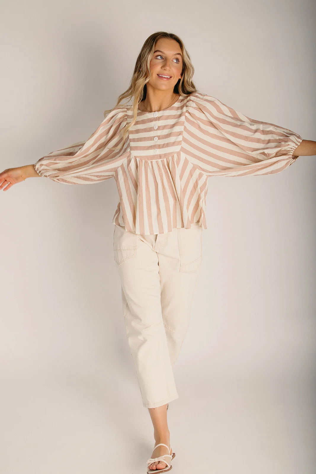 The Hatton Striped Babydoll Blouse in Mauve - Image 6