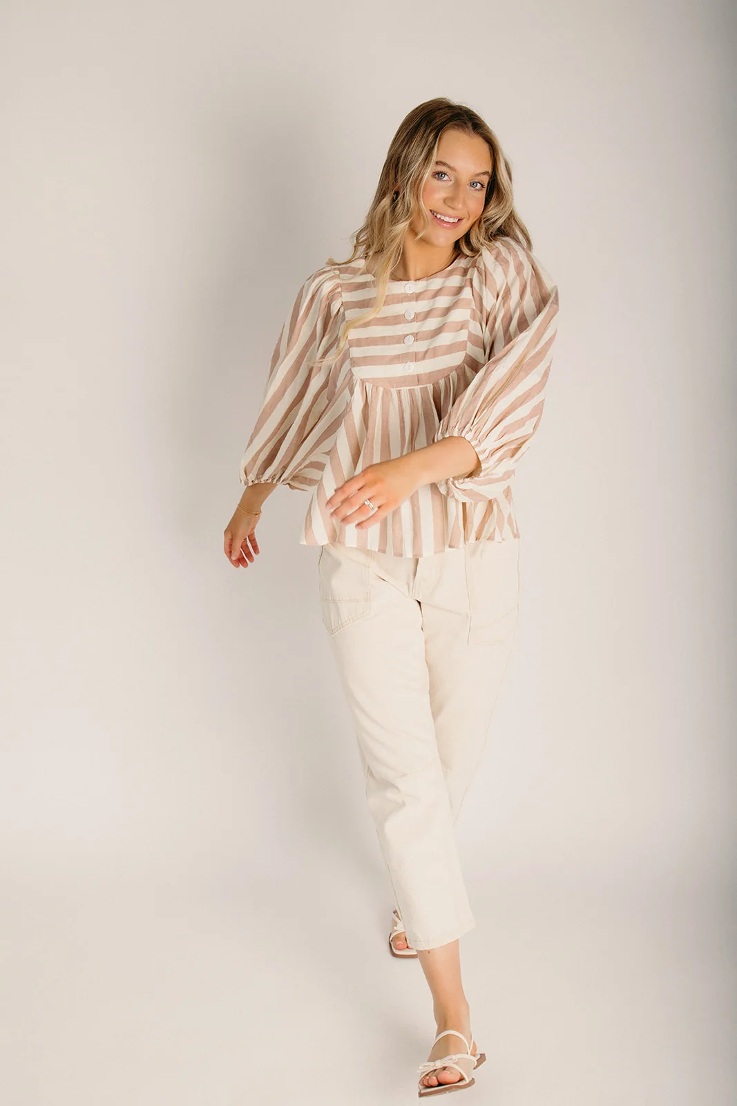 The Hatton Striped Babydoll Blouse in Mauve - Image 7