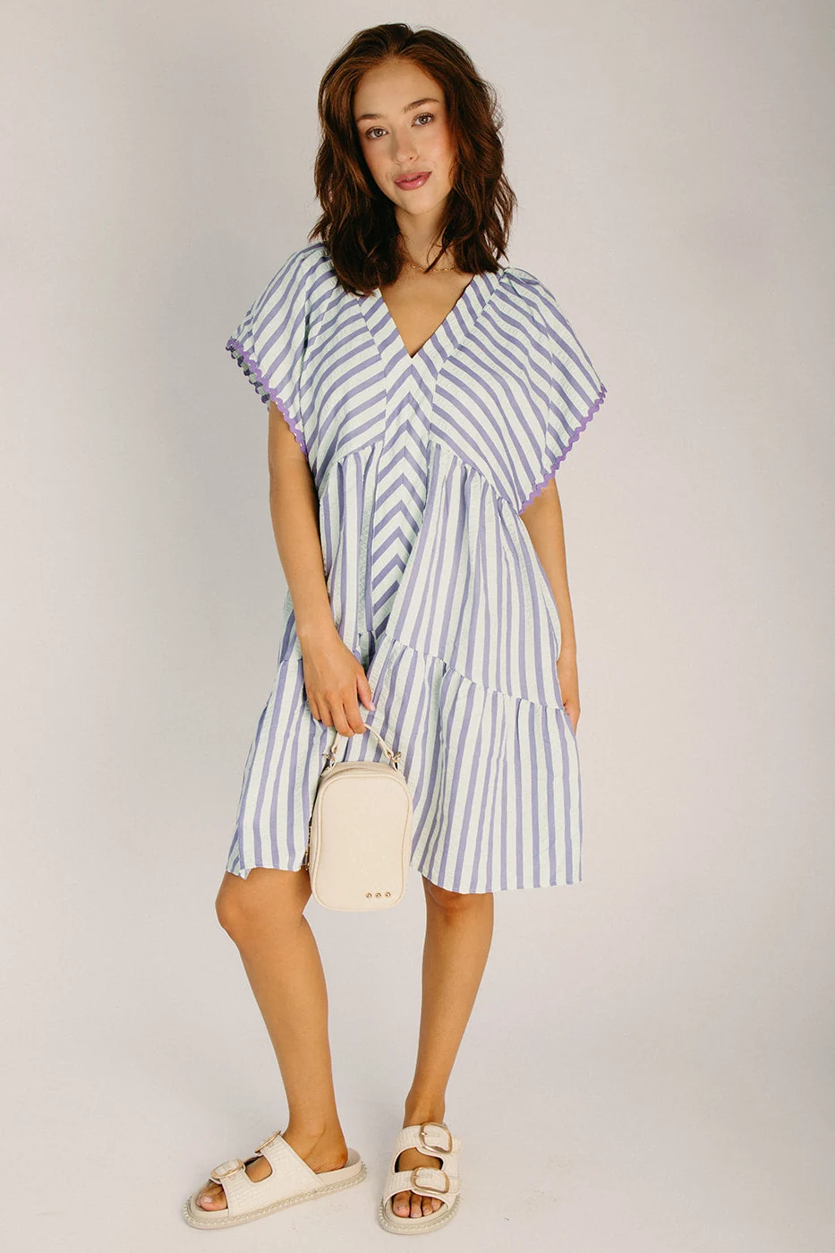 The Hinshaw Ric Rac Detail Dress in Mint + Blue