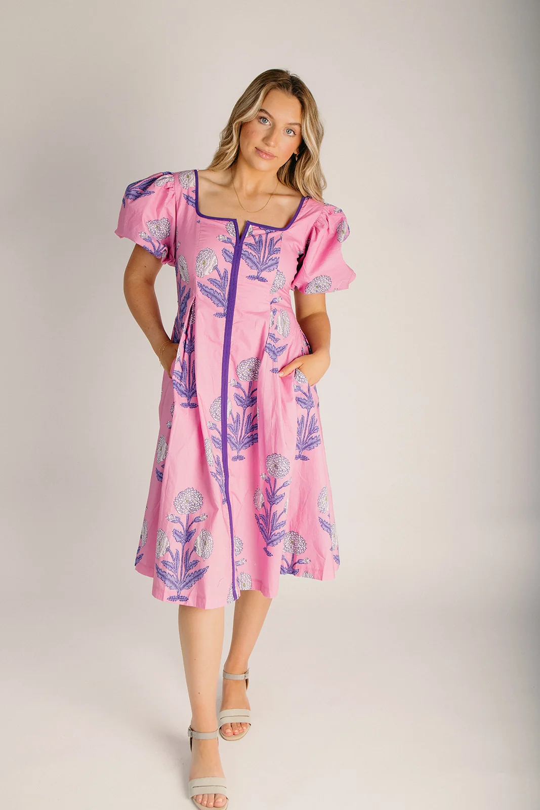 The Hollin Pleated Detail Midi Dress in Pink - Image 7