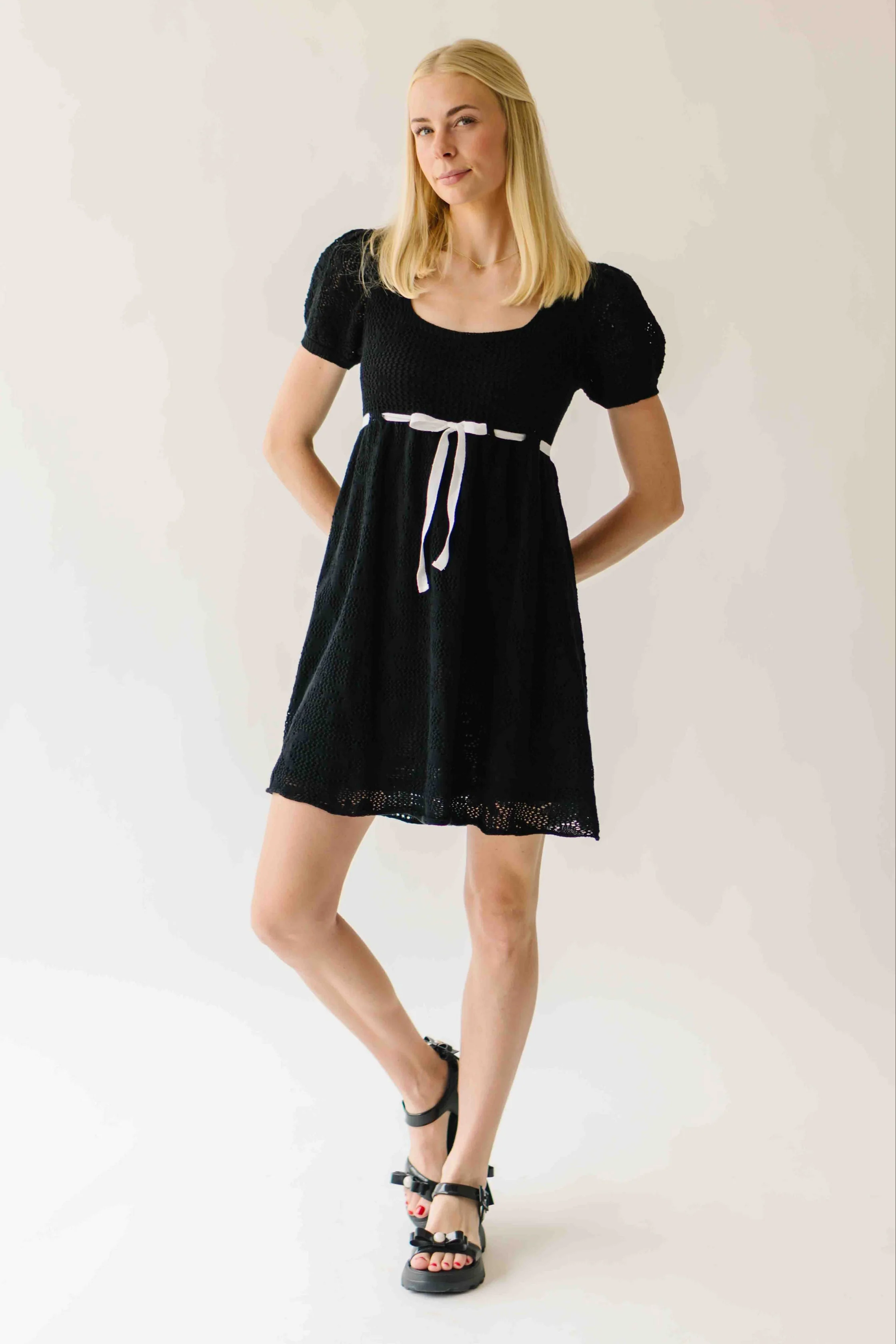 The Hulbert Crochet Square Neck Dress in Black - Image 4