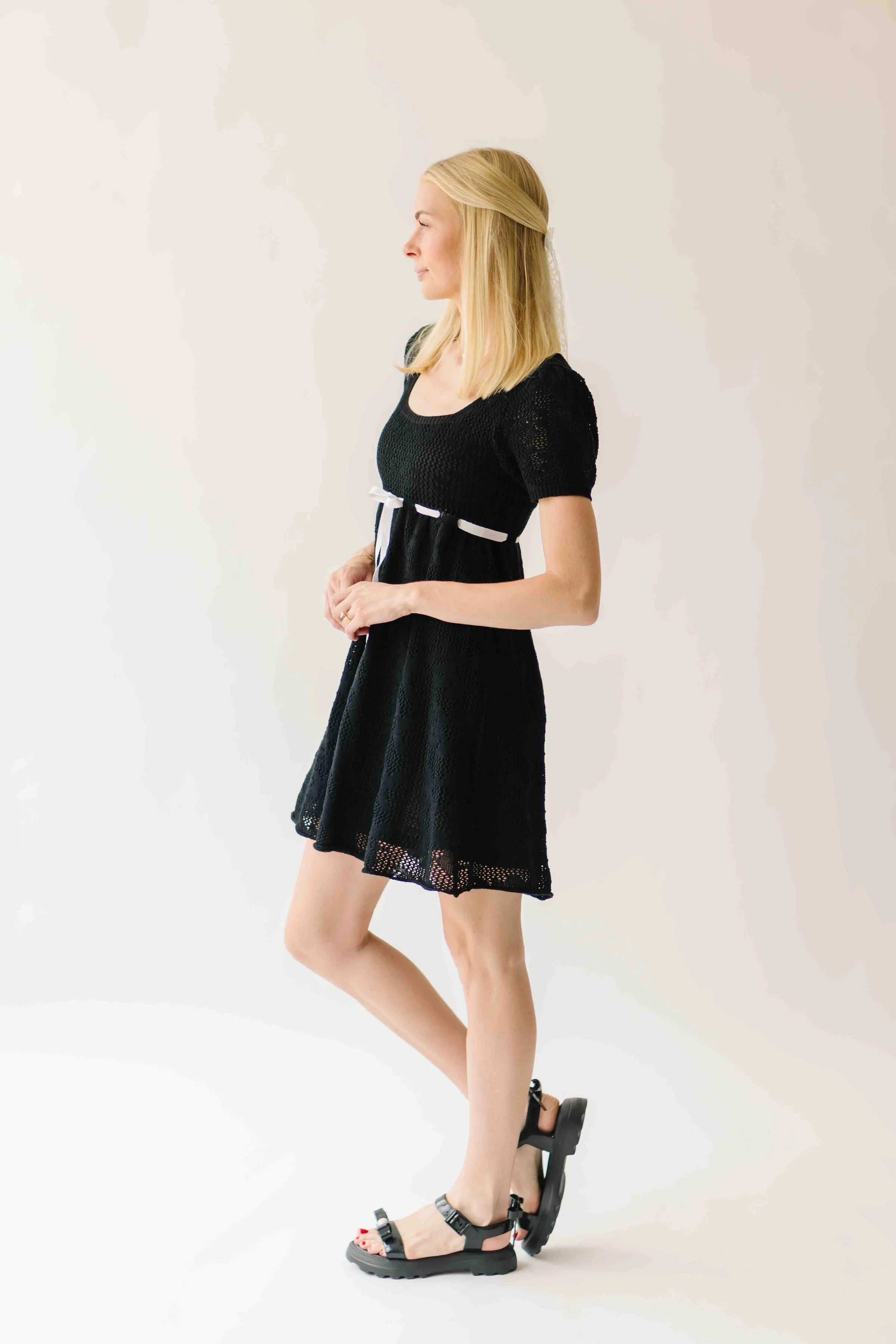 The Hulbert Crochet Square Neck Dress in Black - Image 7