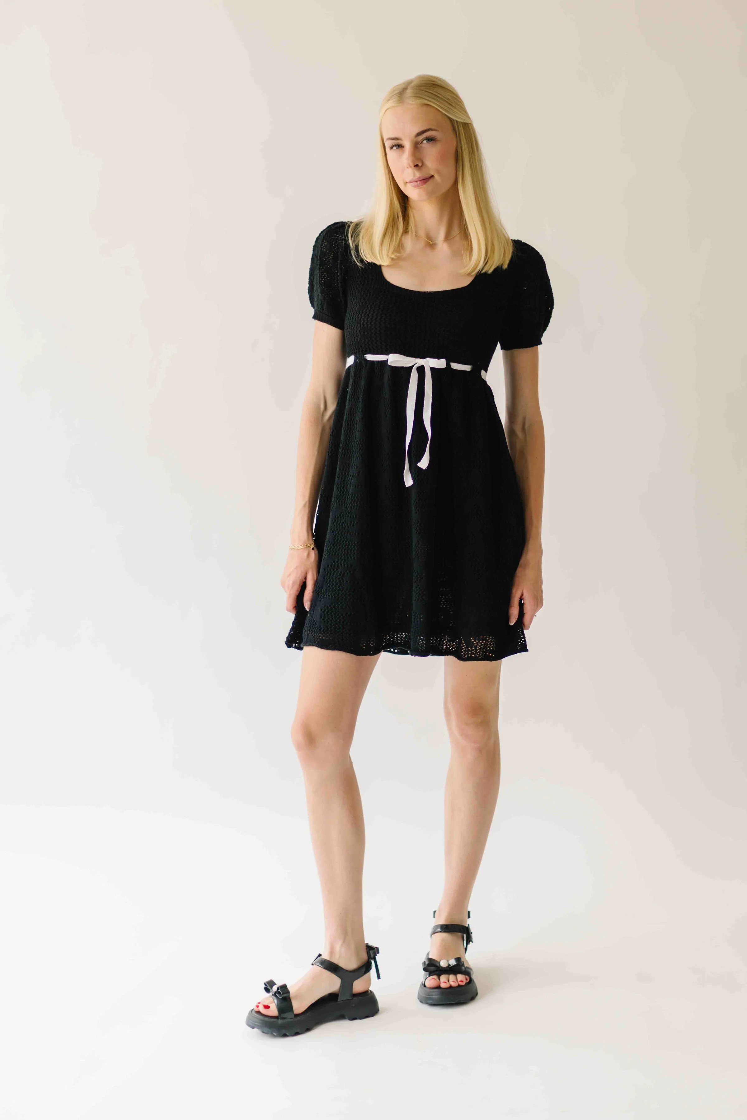 The Hulbert Crochet Square Neck Dress in Black - Image 8