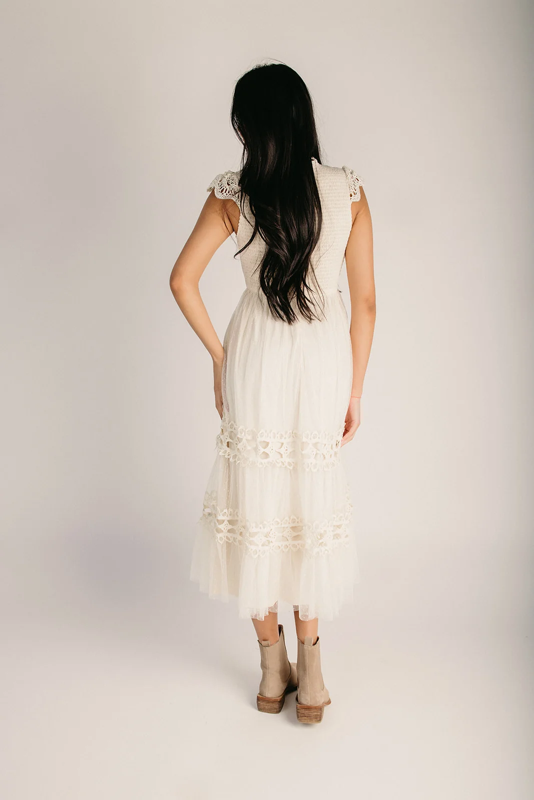 The Jaima Lace Detail Midi Dress in Natural - Image 2