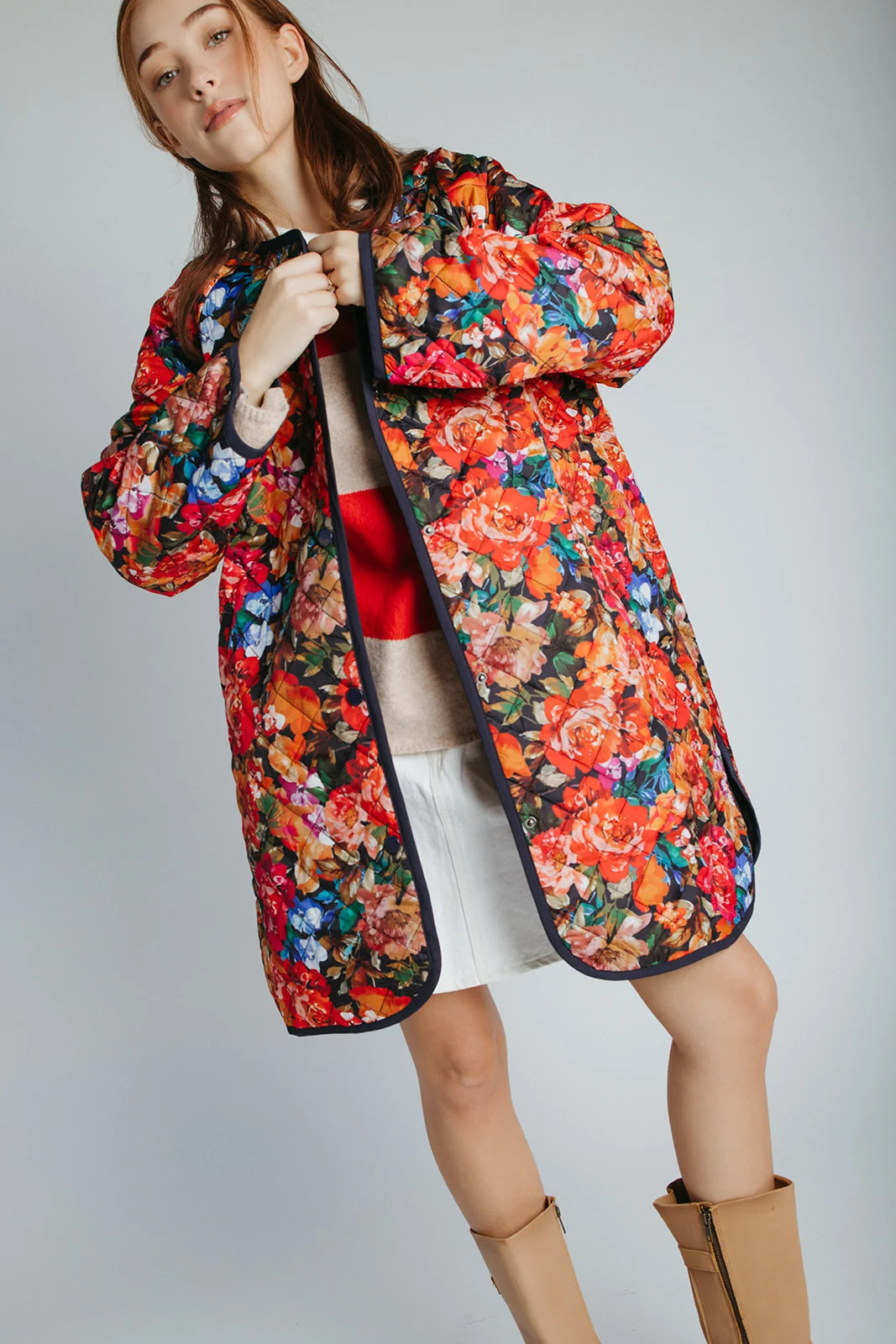The Janice Quilted Jacket in Navy Floral - Image 12