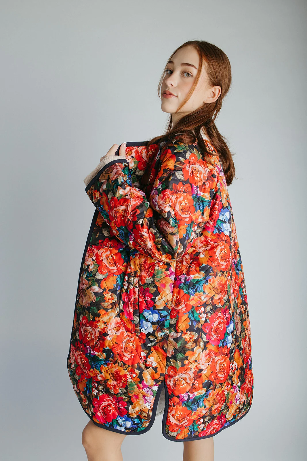 The Janice Quilted Jacket in Navy Floral - Image 13