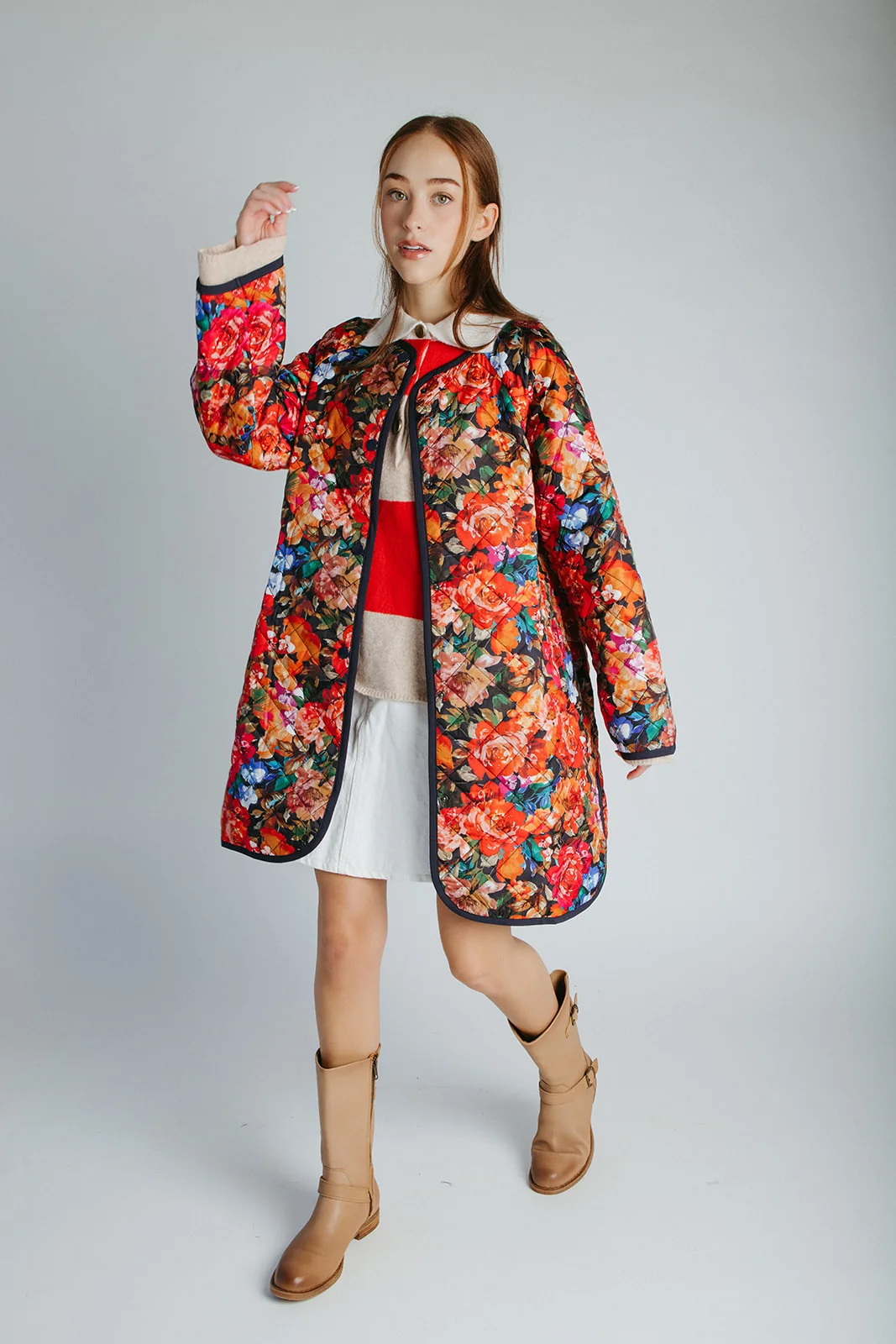 The Janice Quilted Jacket in Navy Floral - Image 7