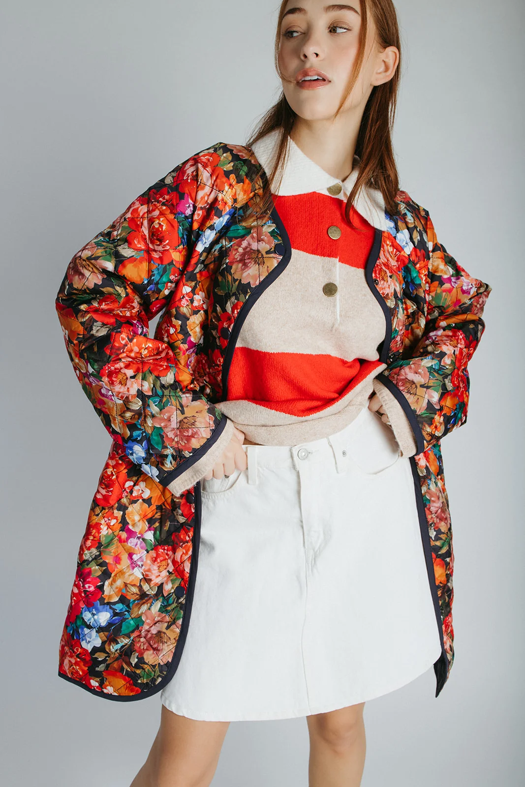 The Janice Quilted Jacket in Navy Floral - Image 9