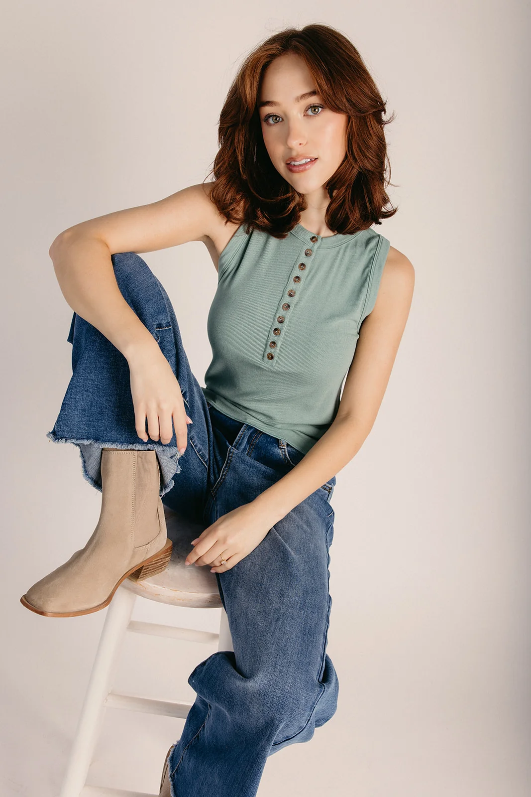 The Janovsky Button-Up Ribbed Tank in Sage - Image 6