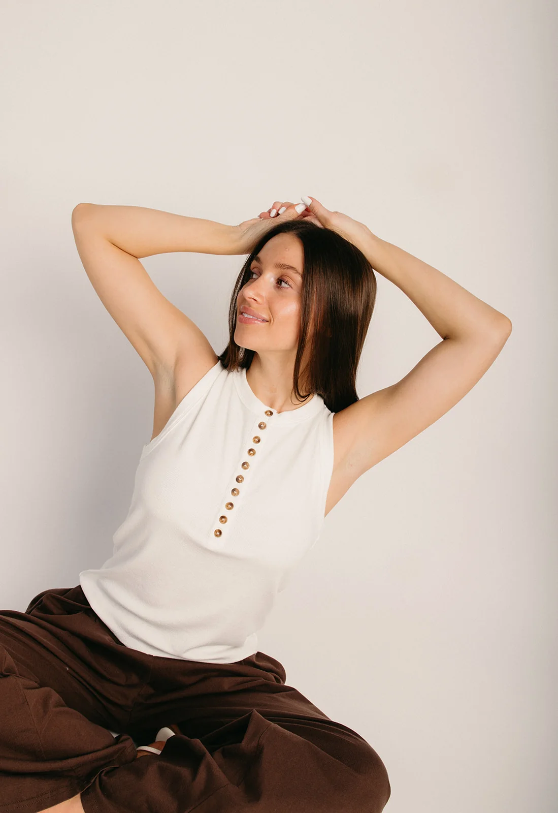 The Janovsky Button-Up Ribbed Tank in Off White - Image 6