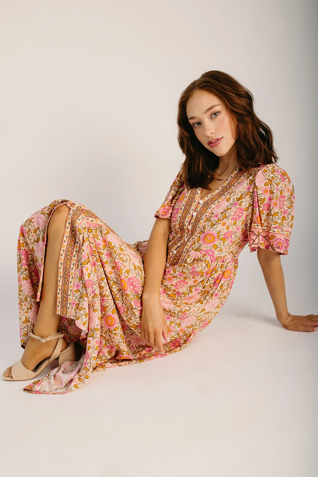The Jay Floral Maxi Dress in Beige Mix - Image 6
