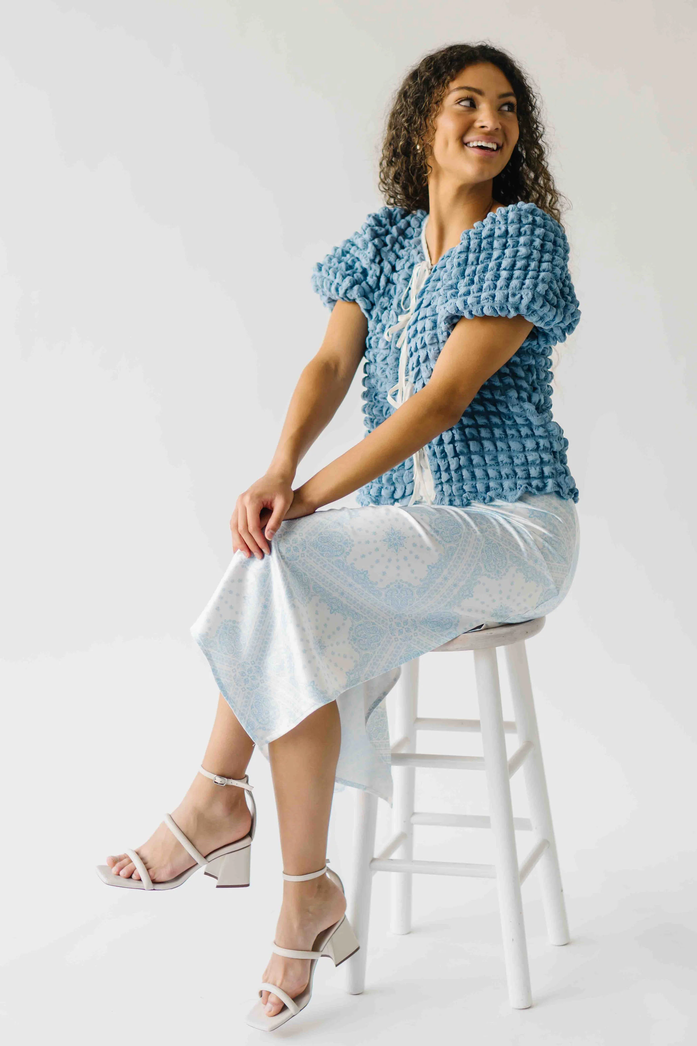 The Jennika Bandana Print Satin Skirt in Light Blue - Image 3