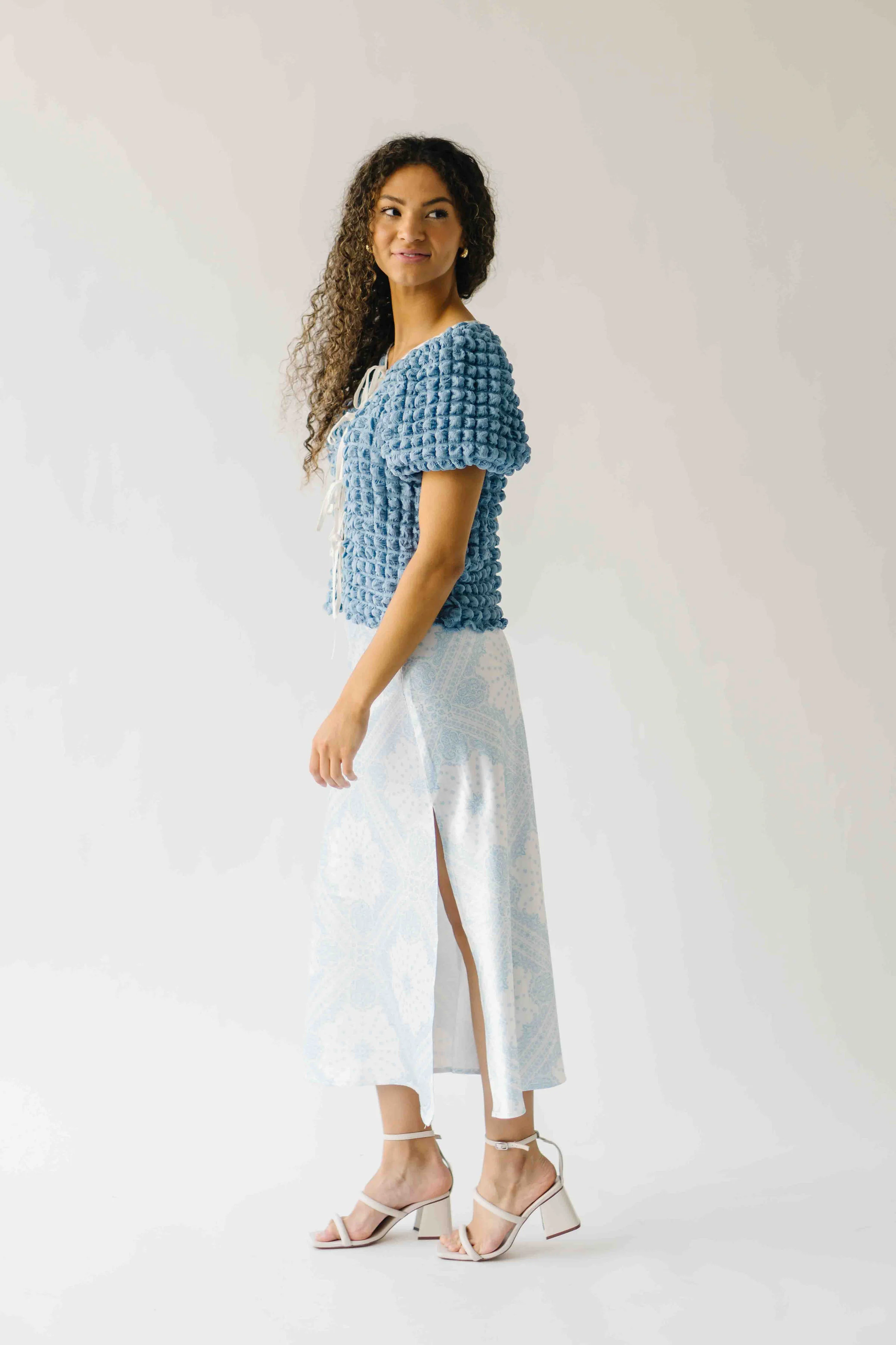 The Jennika Bandana Print Satin Skirt in Light Blue - Image 5
