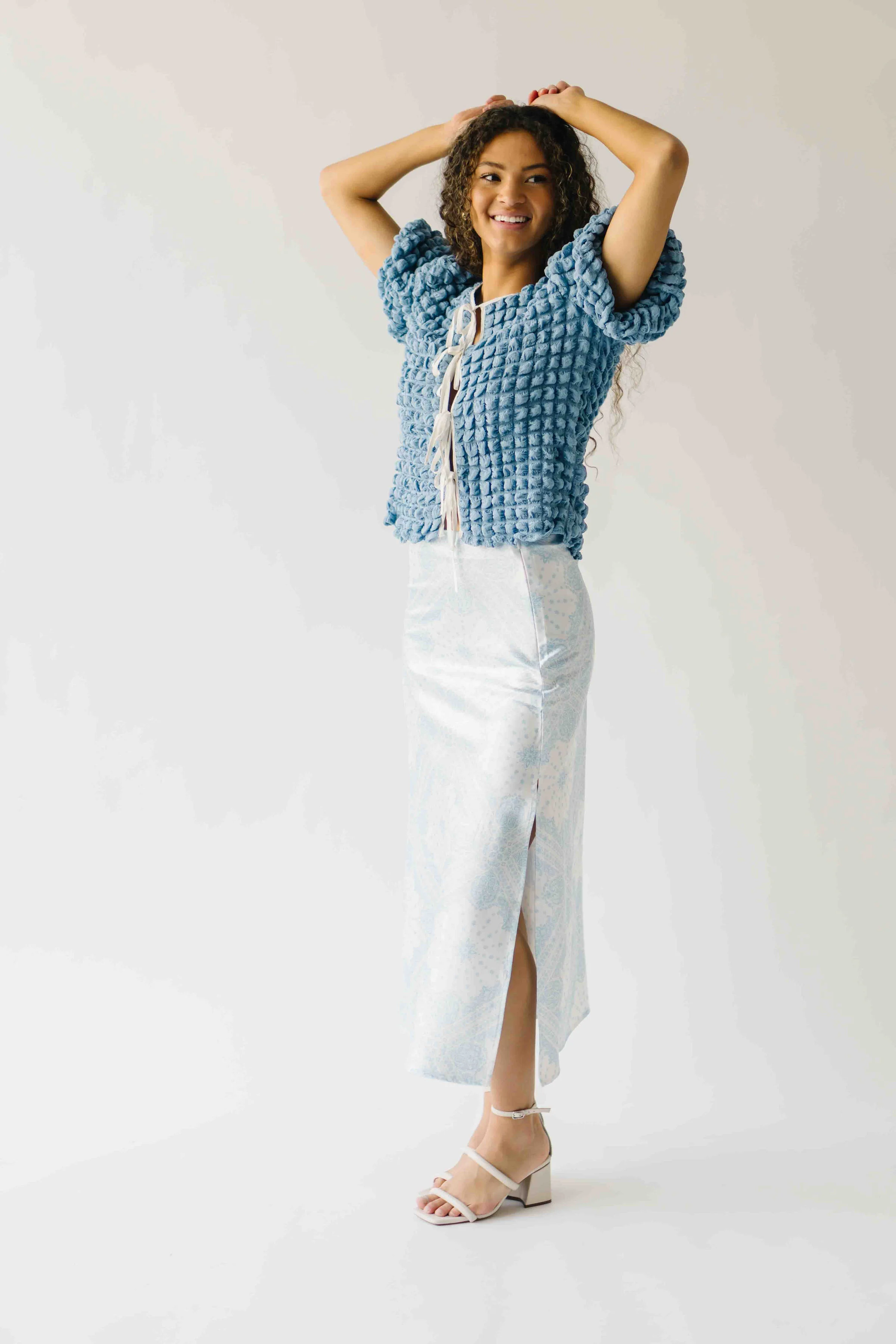 The Jennika Bandana Print Satin Skirt in Light Blue - Image 6