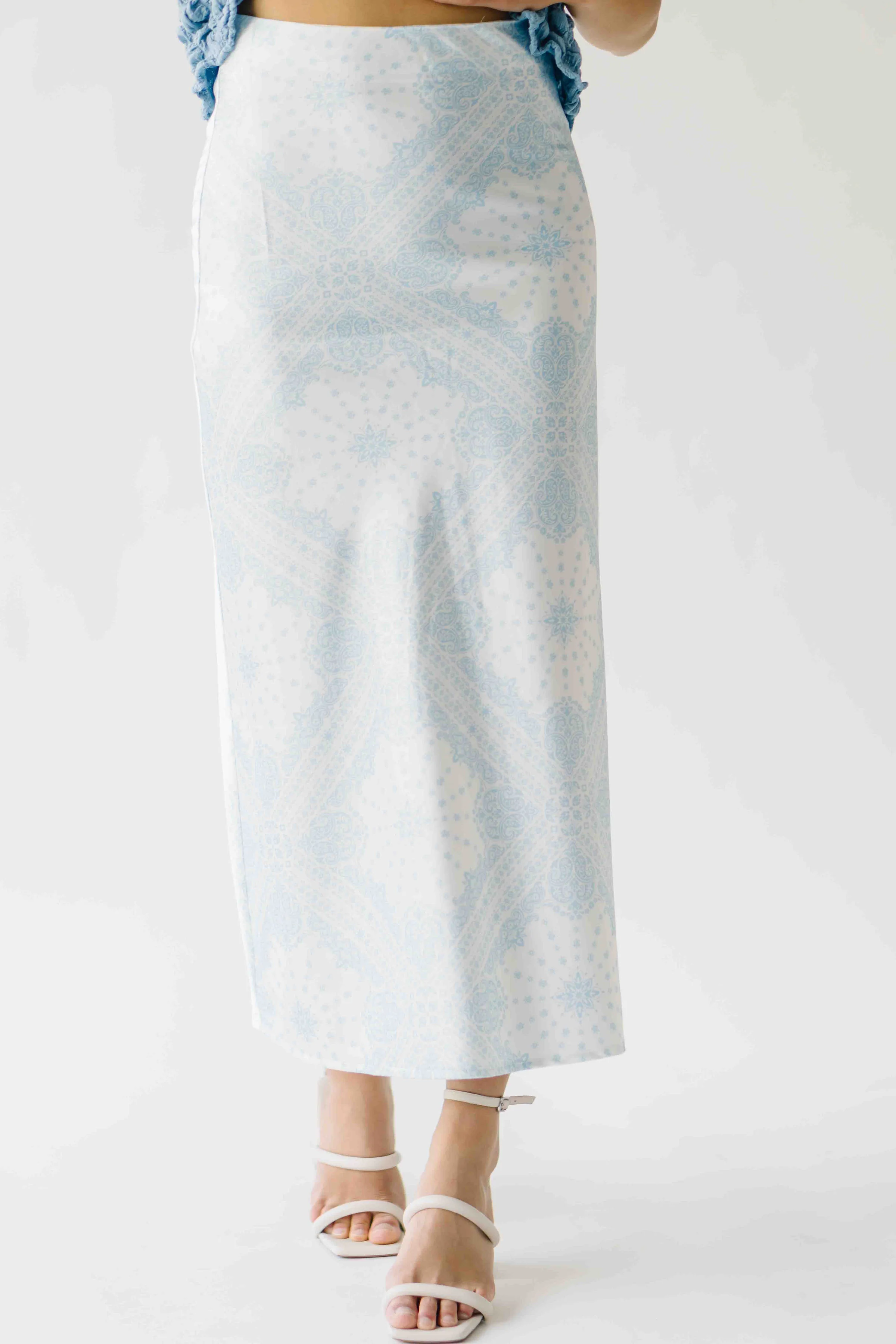 The Jennika Bandana Print Satin Skirt in Light Blue - Image 7