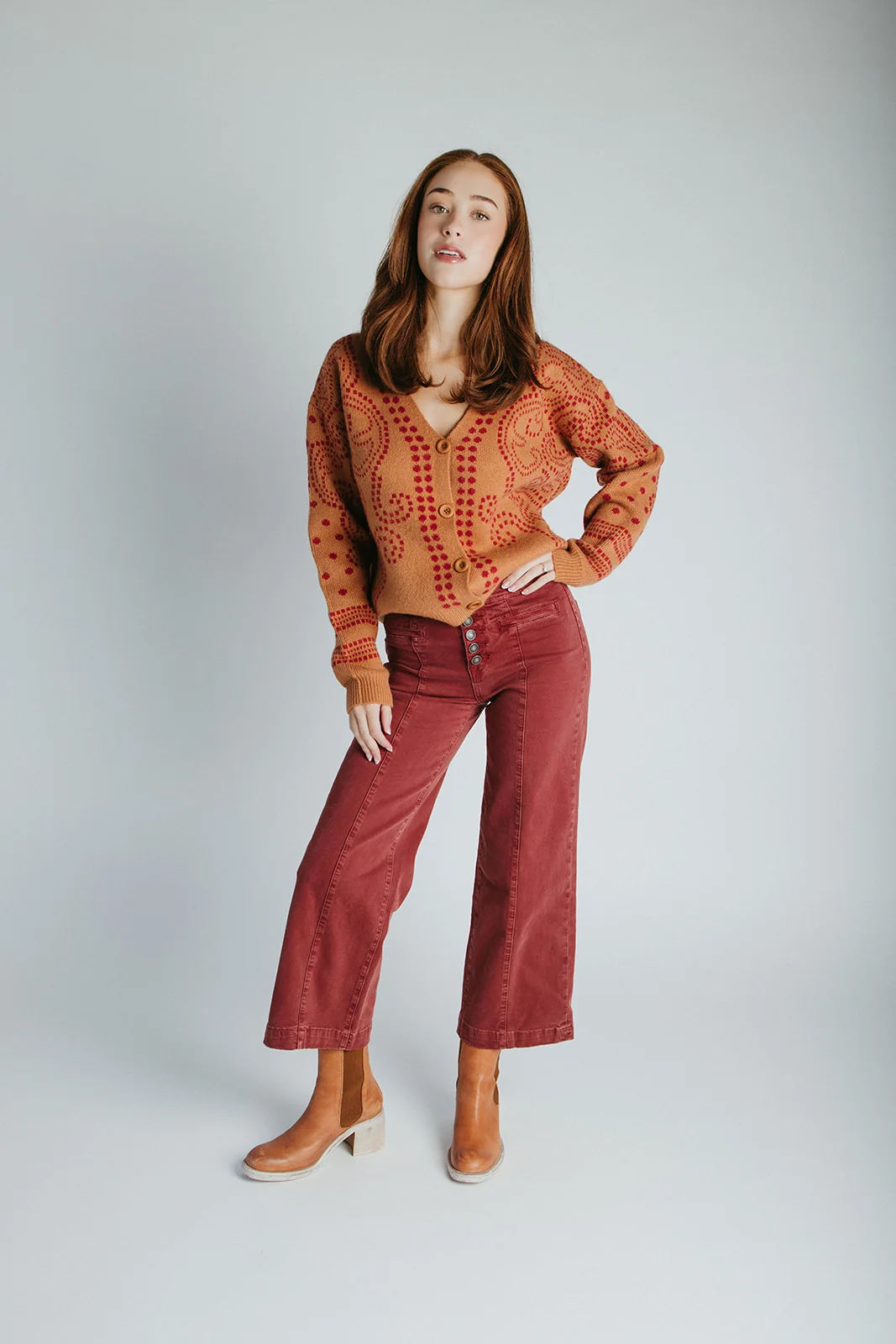 The Jepson Patterned Sweater in Ginger + Red - Image 3