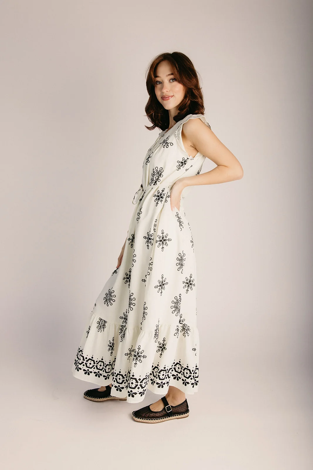The Jerrick Patterned Midi Dress in Cream + Black - Image 3