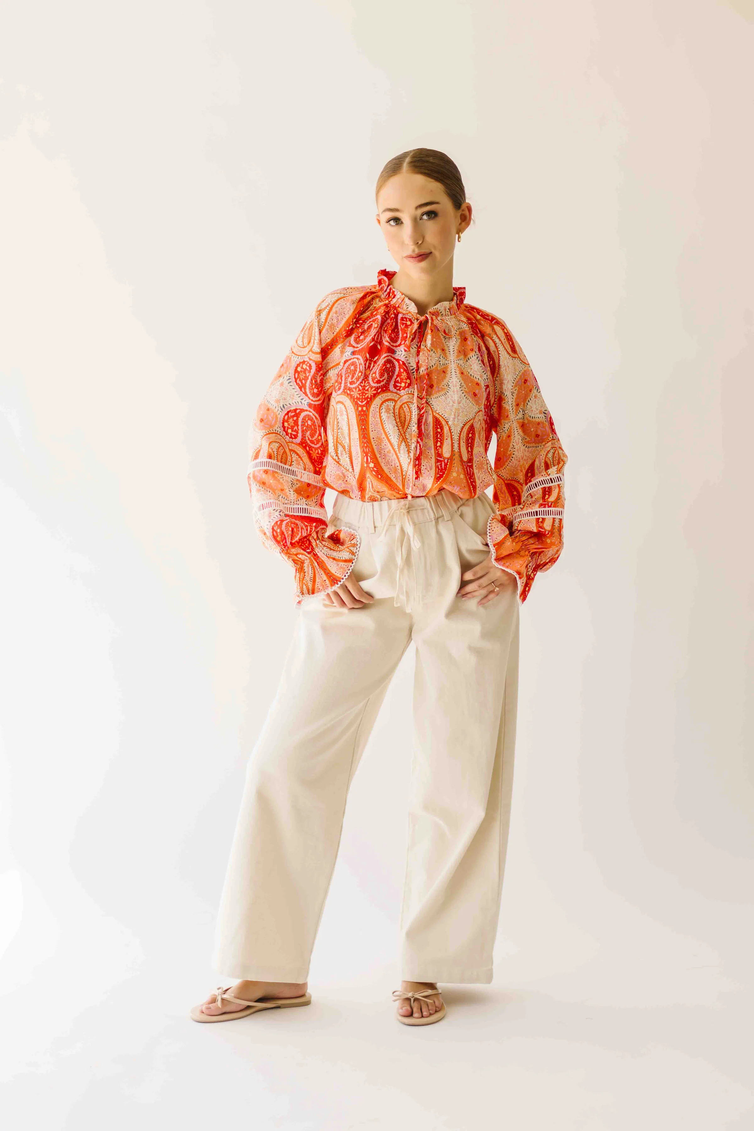 The Karla Paisley Patterned Blouse in Orange Multi - Image 3