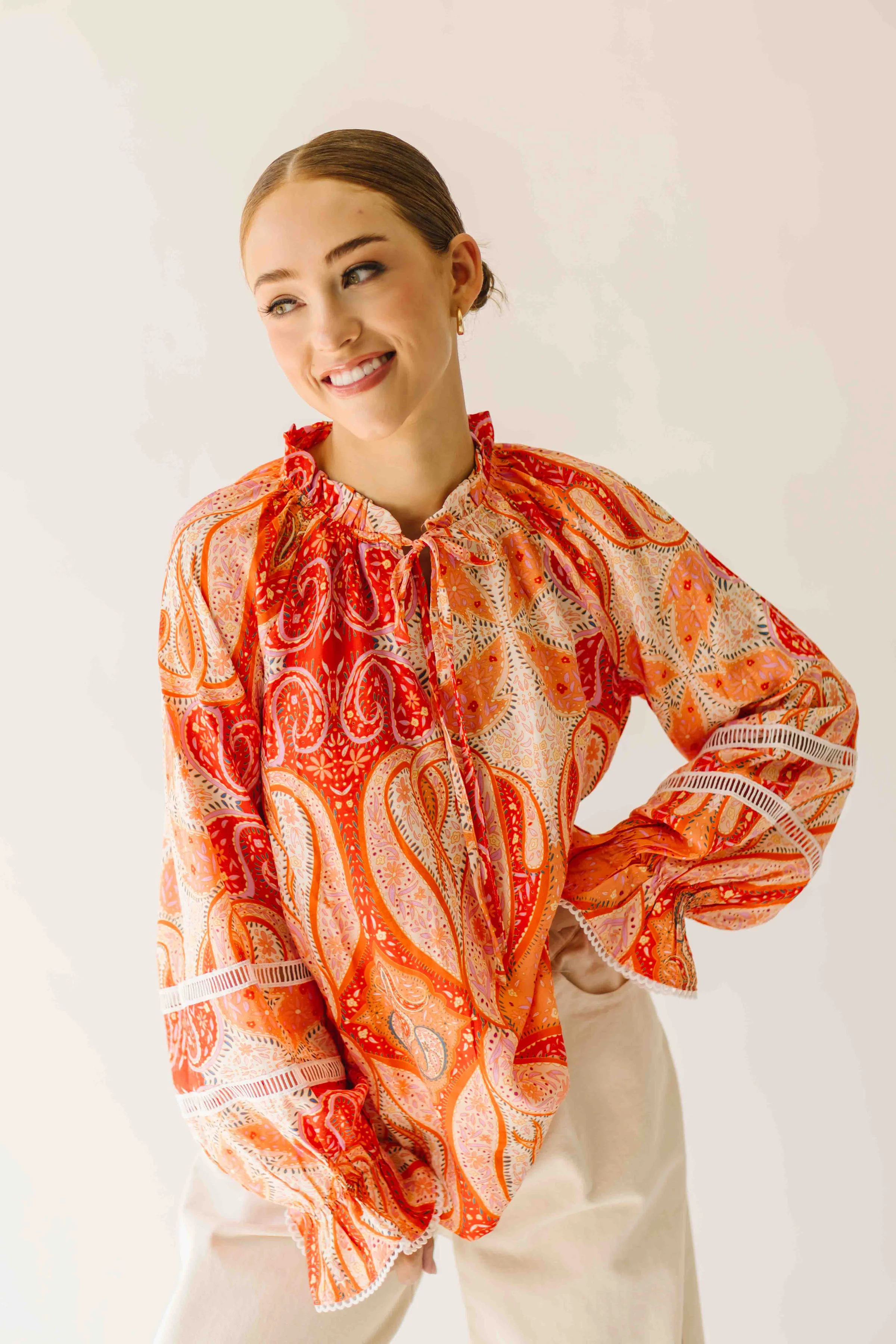 The Karla Paisley Patterned Blouse in Orange Multi - Image 9