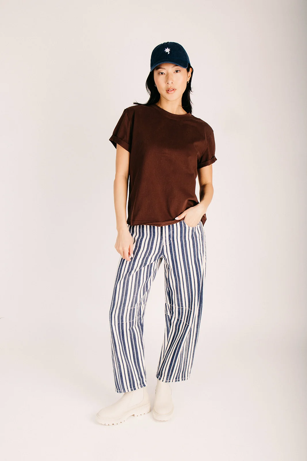 The Kaylin Striped Barrel Pant in Navy - Image 3