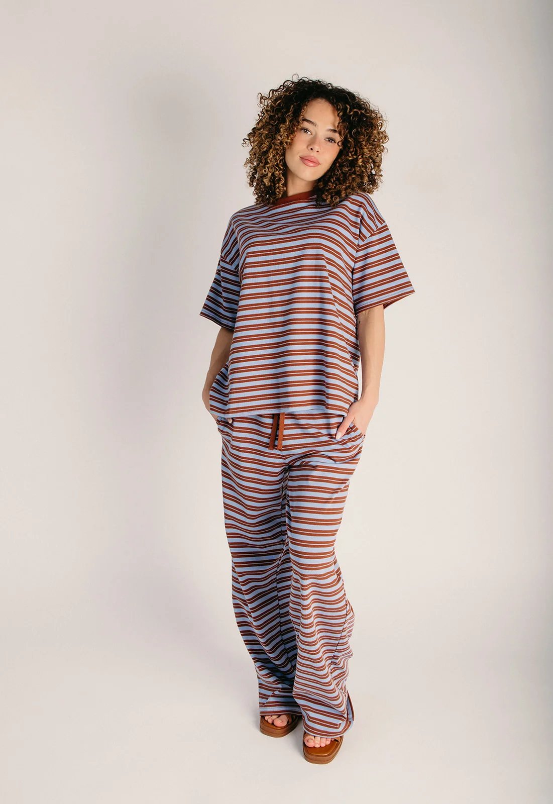 The Kelso Striped Lounge Pant in Brown + Light Blue - Image 3