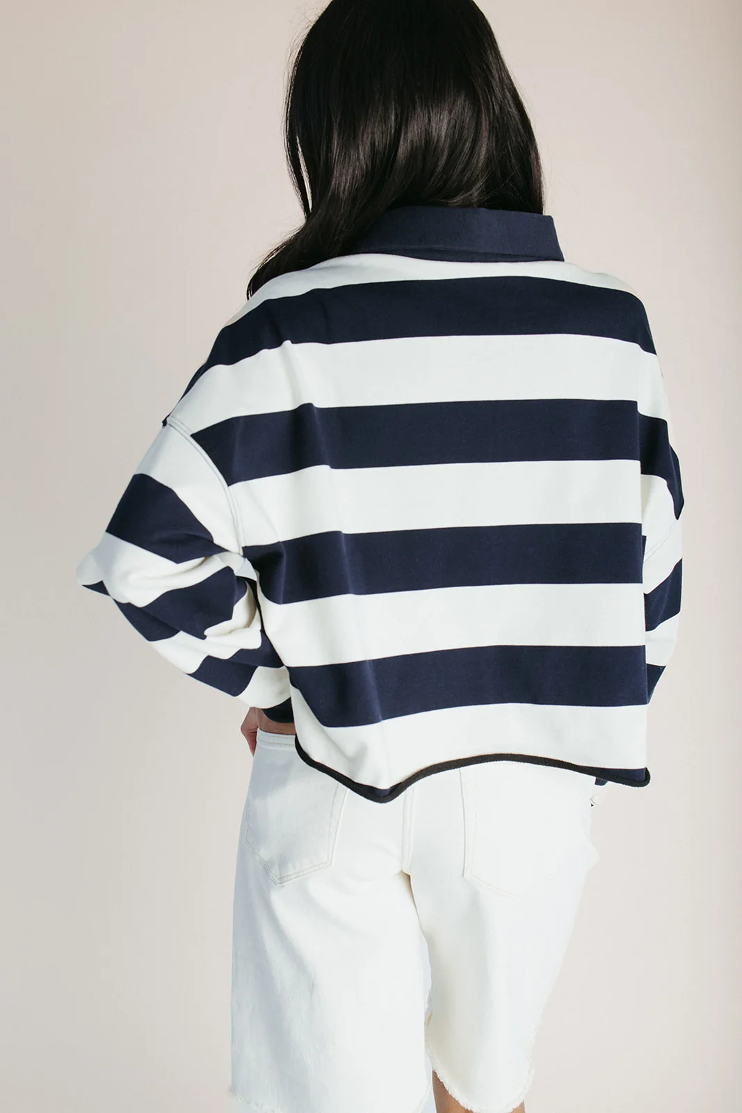 The Kenra Rugby Polo Blouse in Navy + White - Image 2